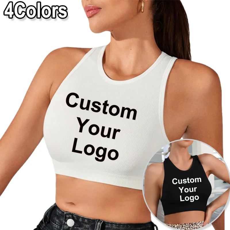 

Summer Custom Your Logo Slim Short Top Sexy Women Sleeveless O Croptops Tank Tops Solid Crop Vest Tops