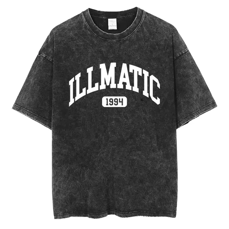 NAS ILLMATIC Alphabet Print T-shirt High Street Fashion Men Women Hip Hop Tshirt Cotton Oversized Vintage Short Sleeve Tees