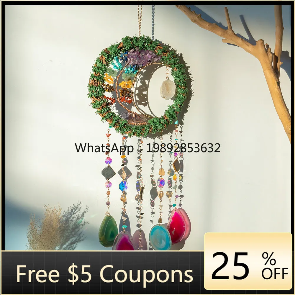 

Color crystal gravel agate sheet sunshine hand-woven rattan creative decorative pendant