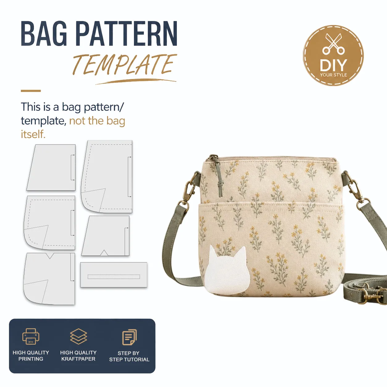 Crossbody Bucket Bag Sewing Patterns, Sewing Patterns for Beginner, Easy Sewing Project, Includes HD Cteolor Step-by-Sp