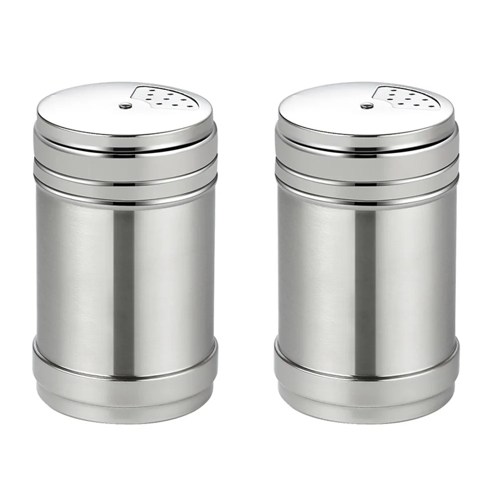 

2pcs Spice Bottles Stainless Steel Salt Pots Condiment Containers Seasoning Duster Round Reusable Easy Clean Kitchen