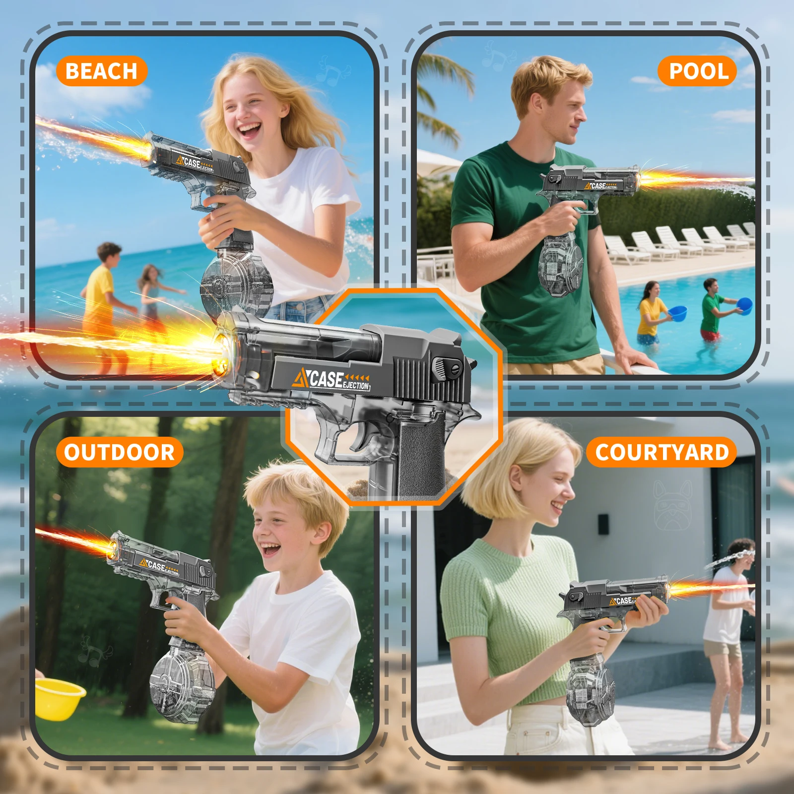 Elektrische/manuelle graue Wasserpistole, wiederaufladbare automatische Spritzpistole, Spielzeug, Kapazitätsbereich bis zu 26-FT-Reichweite für Erwachsene und Kinder – Blau – Detail 4
