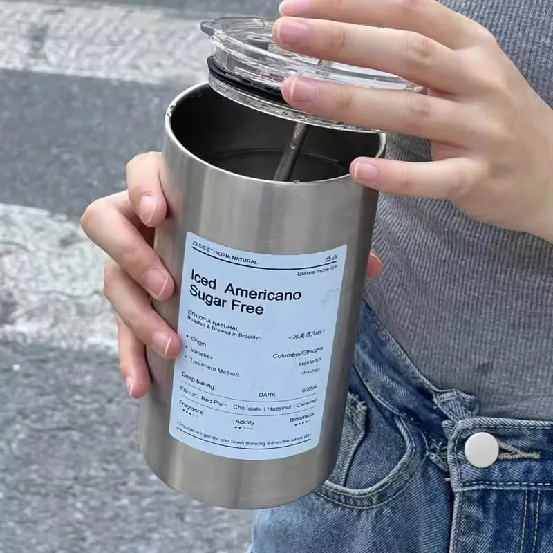 Neue Kaffeetasse Thermoskanne Edelstahl Doppelschicht Kühler Stroh Tasse Eis Amerikanische Kaffeetasse Wasserflasche Tragbare wiederverwendbare Tasse