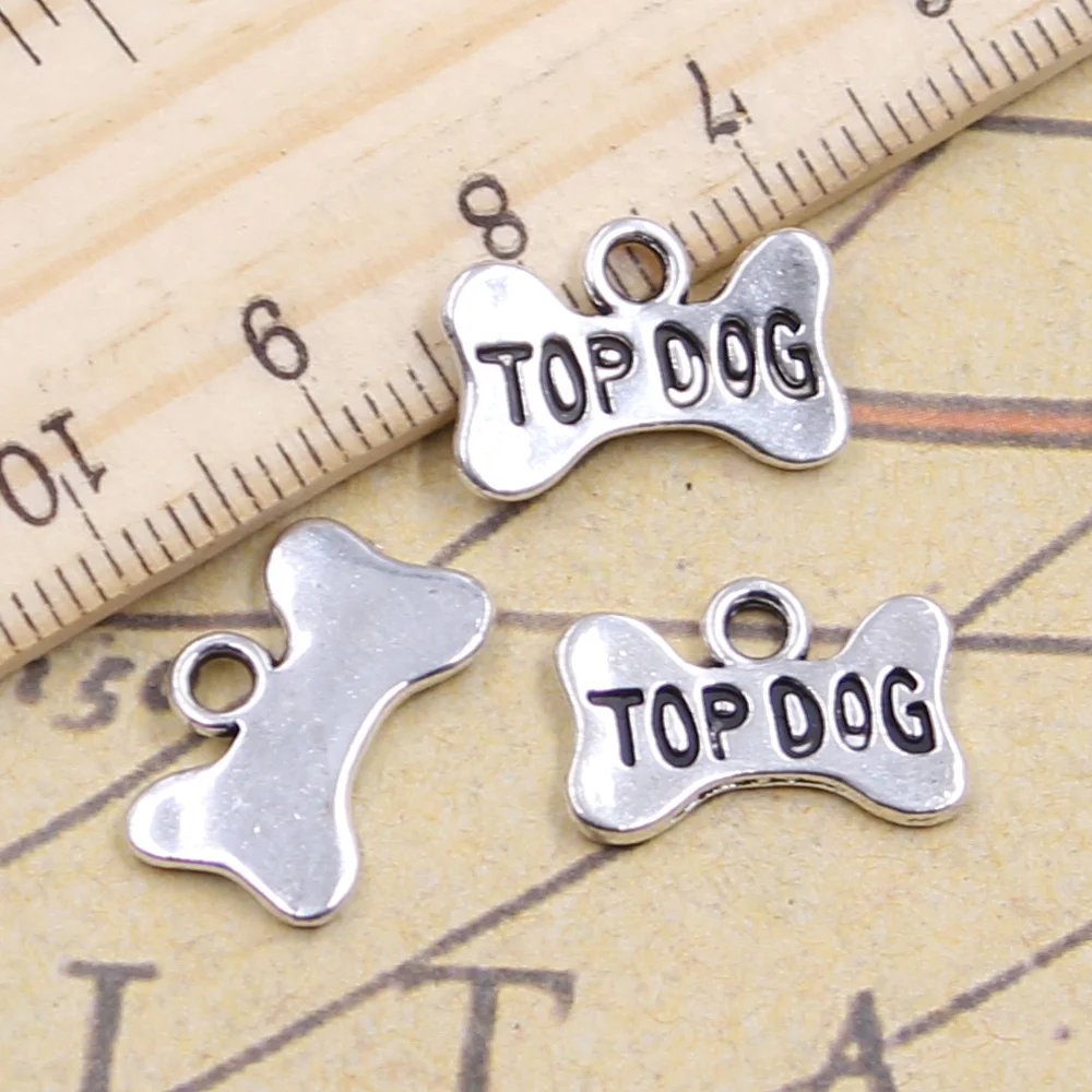 50pcs Charms Top Dog Bone Nameplate 10x16mm Tibetan Silver Color Jewelry Antique Pendants DIY Craft Handmade Making