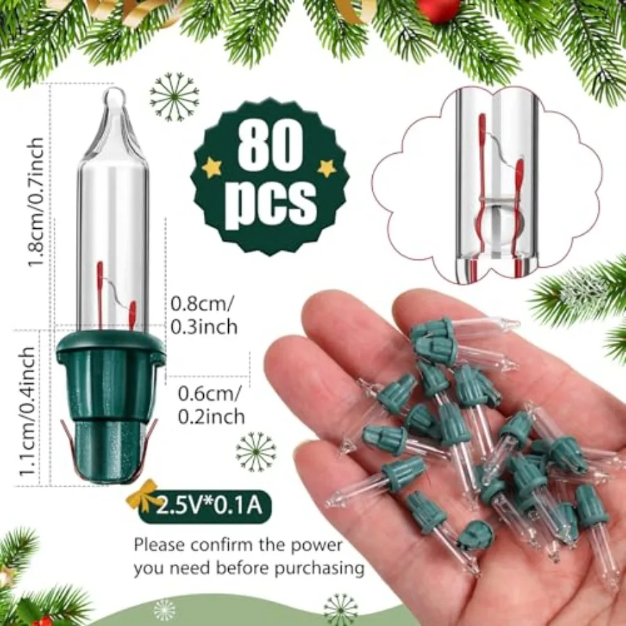 80 Count Christmas Replacement Mini Light Bulbs with Base Christmas Tree Incandescent Wire String Lights Replacement Bulbs for