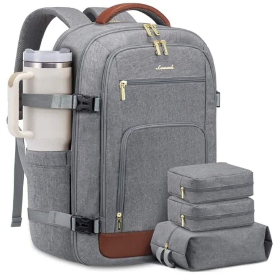 

Travel backpack for airplanes, waterproof nylon, black, 50L carry-on size with 18-inch laptop compartment and flight-approved p
