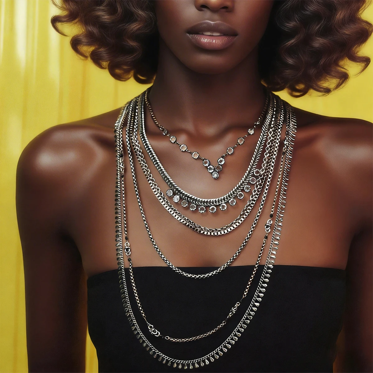

2026 ZAAA New Fashion Metal Chains Multi-layer Waterfall Choker Necklaces for Women Boho Jewelry Tassels Necklace Gifts