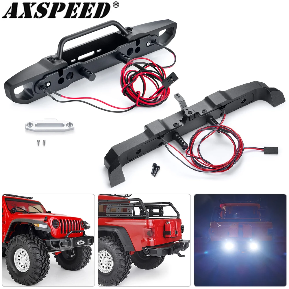 AXSPEED Front Rear Bumper with LED Lights for Axial SCX10 III AXI03006 AXI03007 Jeep Gladiator 1/10 RC Crawler Car Parts