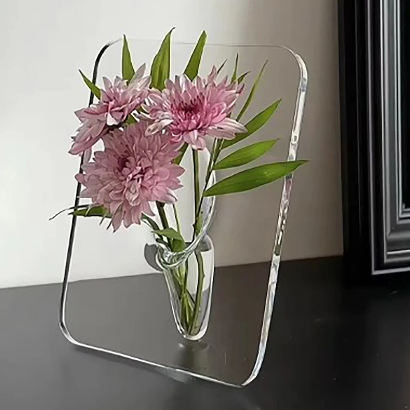 Acrylic Photo Frame Vase Modern Art Floral Flower Vase Desktop Plant Holder For Office Home Gift Wedding Table Centerp Decor