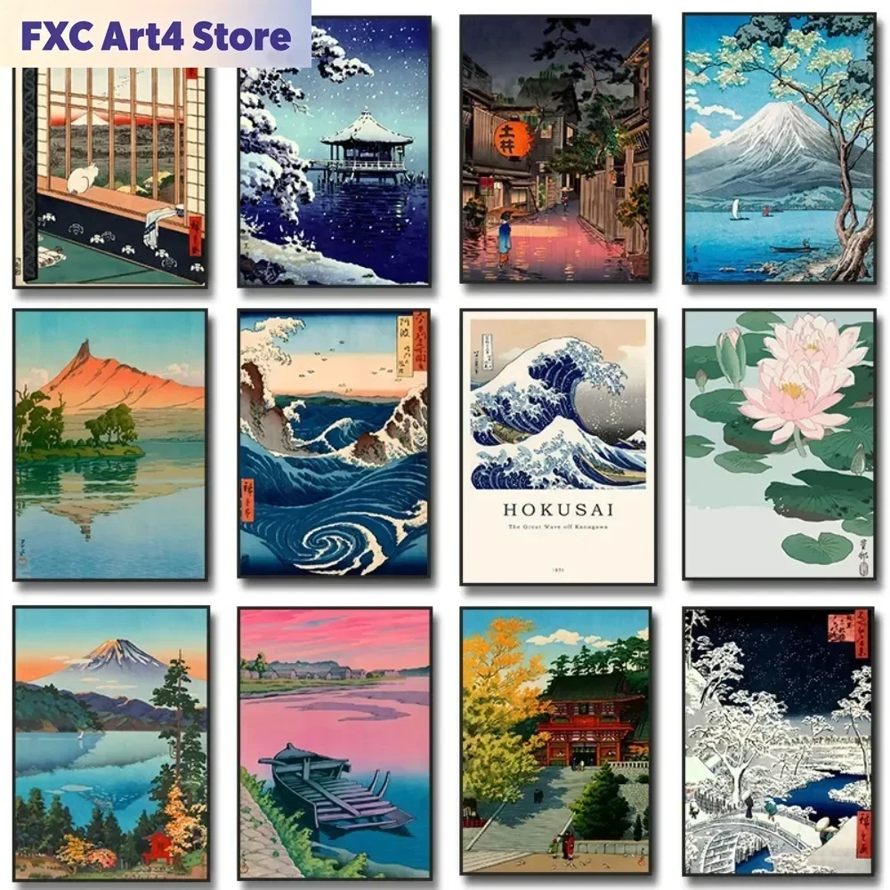 Frameless Kanagawa Waves Katsushika Hokusai Poster Vintage Japanese Mount Canvas Painting Wall Art Living Room Decor