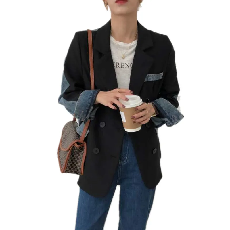 Casual Vintage Giacca da donna 2024 Primavera Autunno Nuova moda coreana Denim Patchwork Blazer Cappotto Femme Cowboy allentato Magliette e