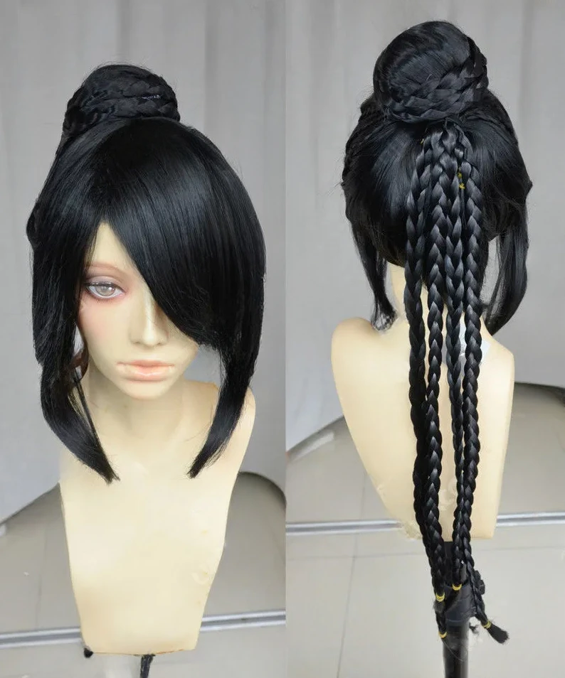 

FREE SHIPPING Final Fantasy lulu Braids Head Wig Black Bag Braid Cosplay Wig