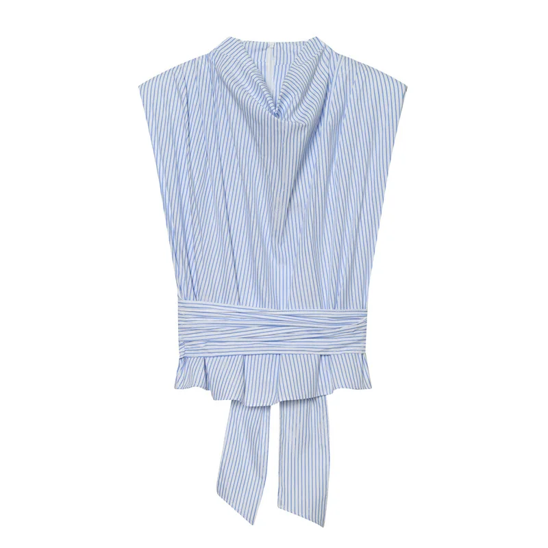 Withered Women's 2026 New Versatile Metallic Line Decoration Shoulder Pads Striped Sleeveless Top  Blouses Women's Clothes Shirt