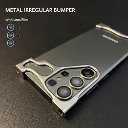 Luxus Unregelmäßige Aluminium Legierung Stoßstange Handy Fall Für Samsung S23 S24 Ultra Plus Objektiv Film Schutz Metall Stoßfest Abdeckung