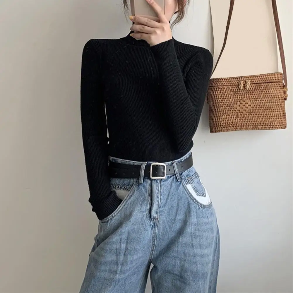 2026 Women Knitting Tops Turtleneck Long Sleeve Solid Color Bottom Sweater Knitting Pullover Tops Autumn Winter Wear