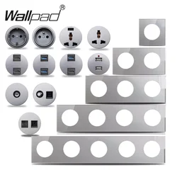 Grey Glass EU French Power Wall Socket USB Charger Data CAT6 HDMI TV  Universal Outlet Modules Wallpad L6 Combination