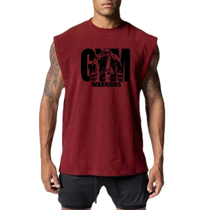 

Летняя мода дышащий сетчатый жилет большого размера с вырезами для тренировок в тренажерном зале, спортивные мужские майки для бодибилдинга и фитнеса с принтом