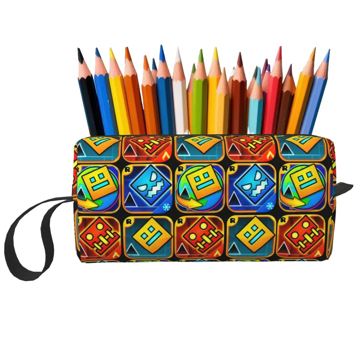 Video Game Geometry Dash Pencil Case for Boys Girls Pen Box Pencil Bag Stationery Supplies Women Cosmetic Bag