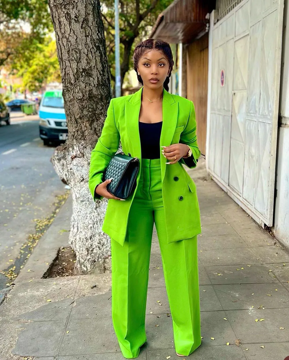 Fashion Green Women Suits Set Blazer+Pants 2 Pcs Loose Tailored Made Formal Casual Party Jacket Bright Color Prom Dress Costumes