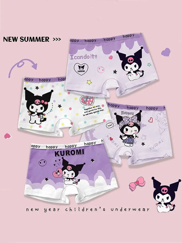 4Pcs/lot Cartoon Children's Underpant Breathable Brie Anime Sanrio Kuromi Cinnamoroll Boys Girls Underwear Cotton Boxer Shorts