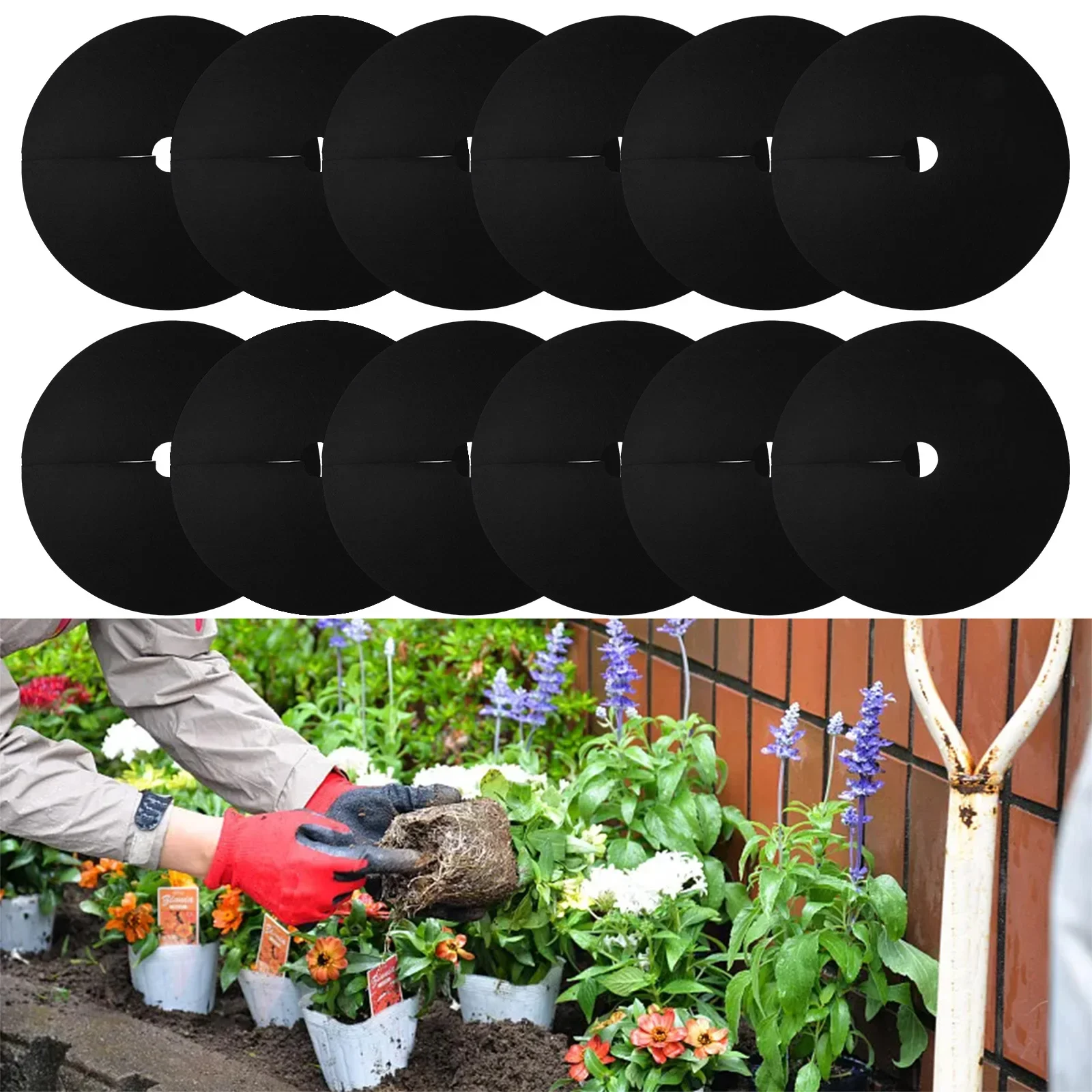 

12pcs For Garden Farm Orchard Grass Cloth Landscaping Grass Control Black 52x52x6cm/62x62x7cm Garden Plant Replacement Parts
