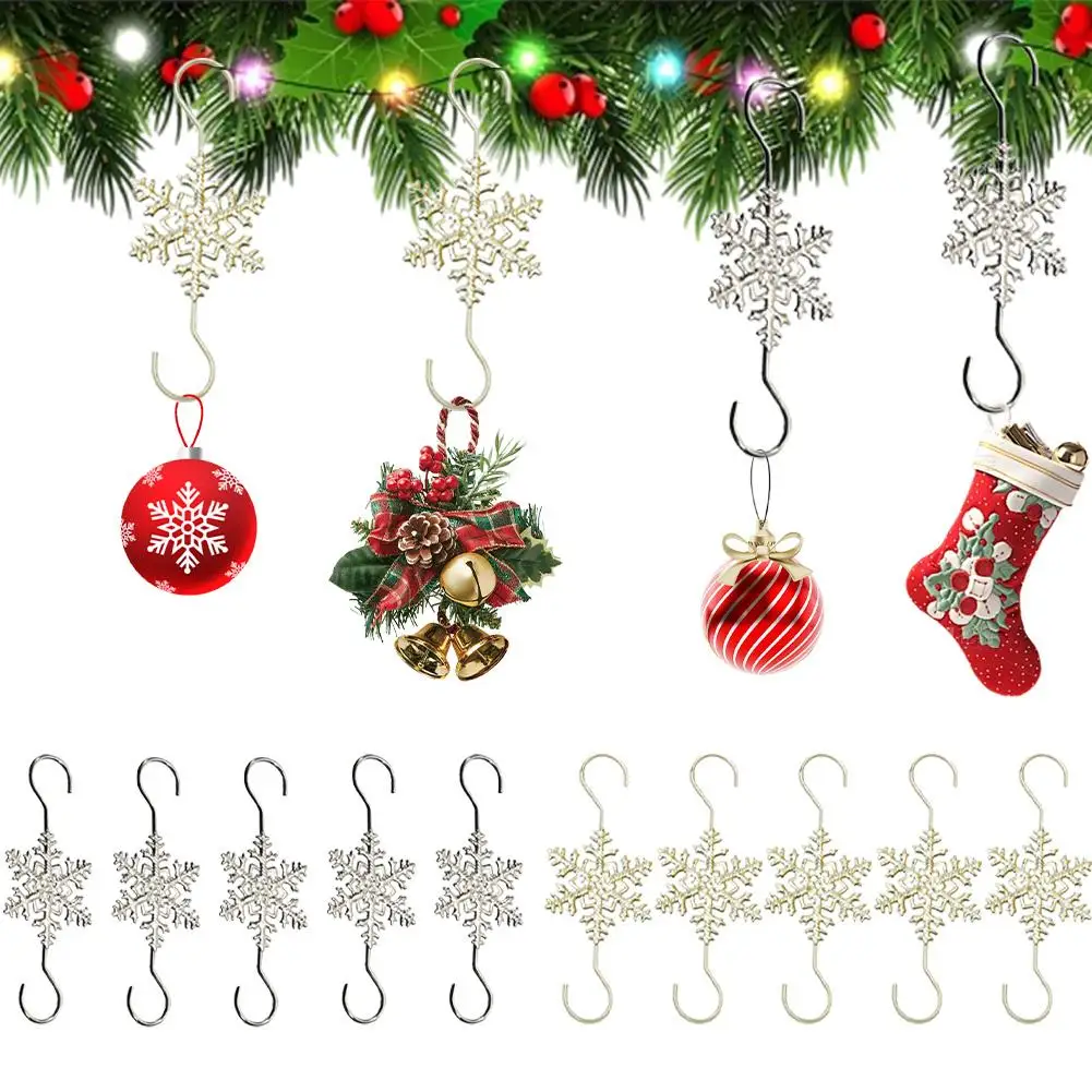 10-100PCS Christmas Snowflake S Hooks Metal Ornament Hangers Durable Pendant Hooks for Hanging Baubles Stockings Wreath Garland