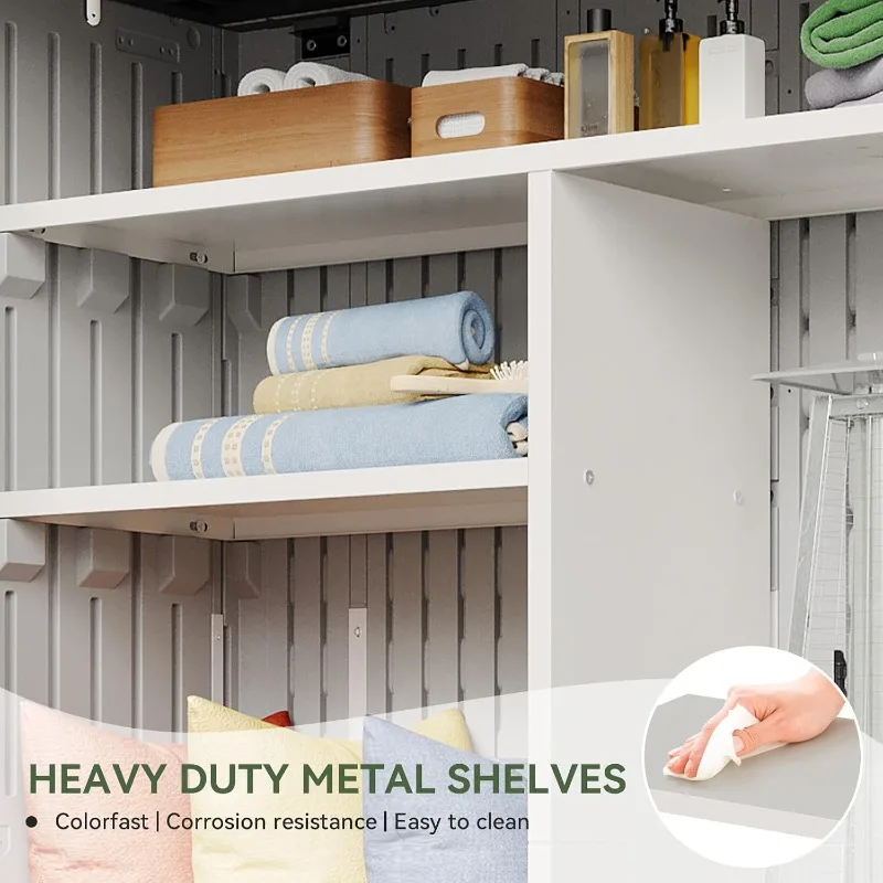 Aoxun 64 Cu.Ft Resin Storage Shed with Metal Shelving Kit & Floor, White | Vertical Waterproof Storage Cabinet for Garage