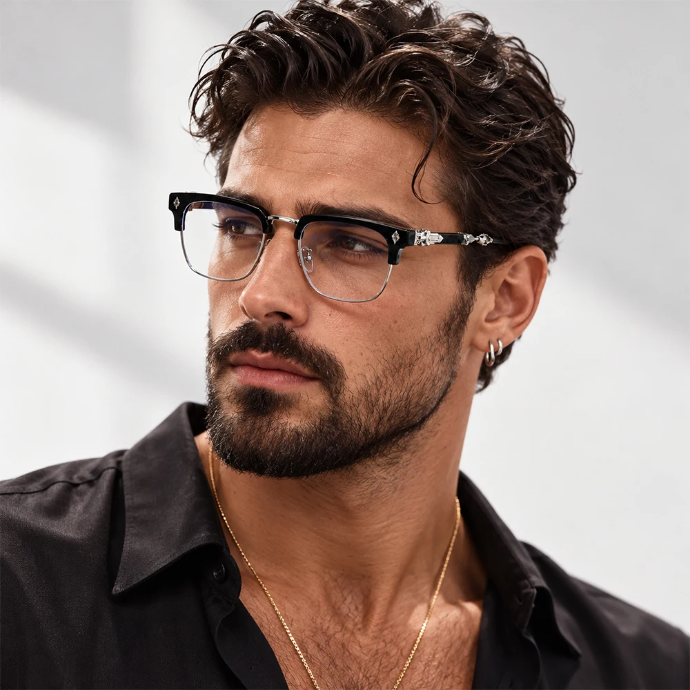 Men Blue Light Blocking Glasses Retro Luxury Half Frame Square Eyeglasses Lightweight Clear Lens Computer Glasses for Men Women