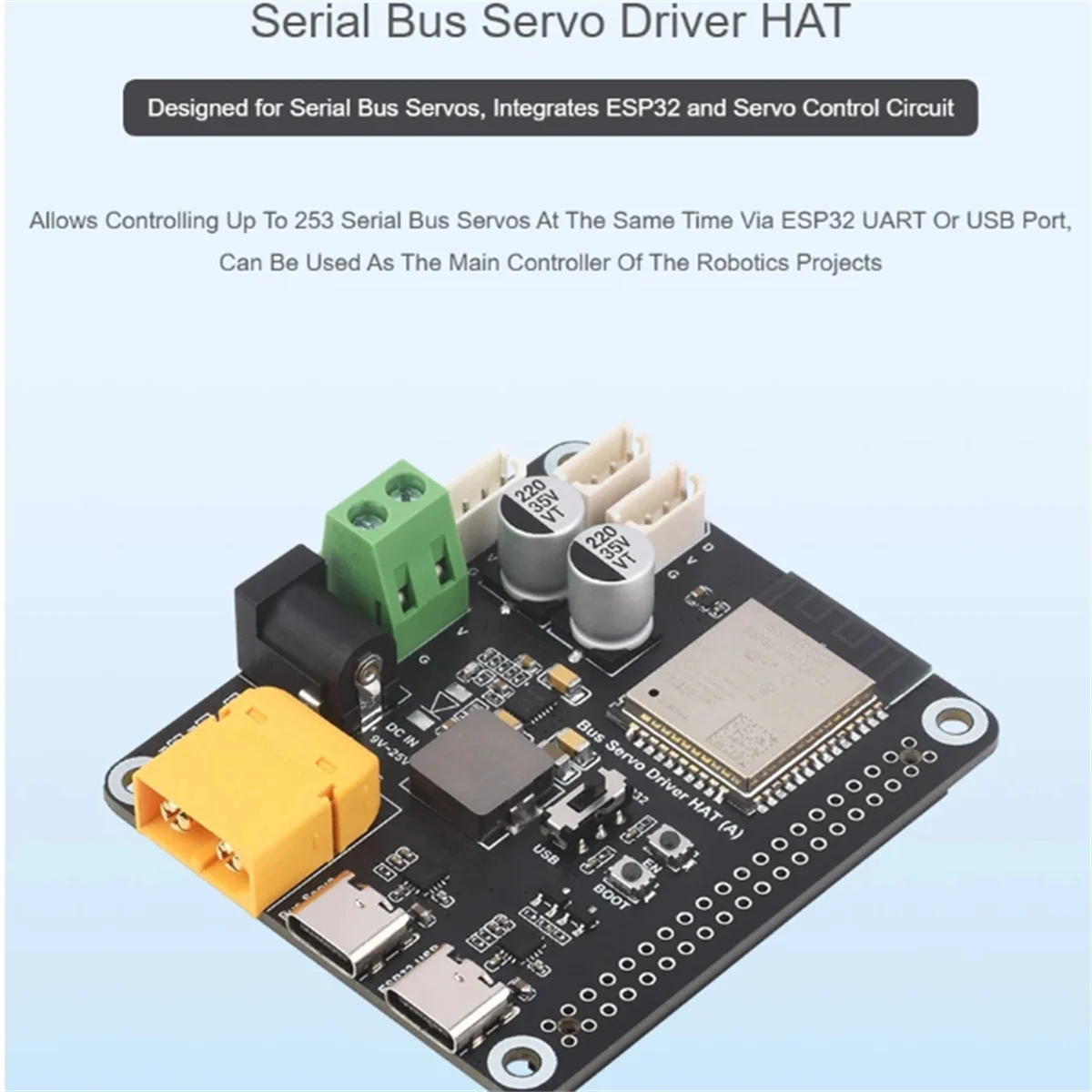 

2025+Serial Bus Servo Driver HAT, Integrates ESP32 and Servo Control Circuit, Suitable for / RSBL Series Serial Bus Servos