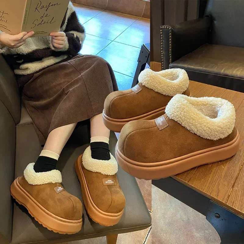 

Full package cotton slippers female thickened warm home slipper thick bottom outside wearing household cotton shoes winter shoes