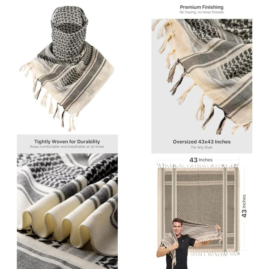 

Scarf Military Shemagh Tactical Desert Keffiyeh Head Neck Scarf Arab Wrap with Tassel for Men Women，Tan