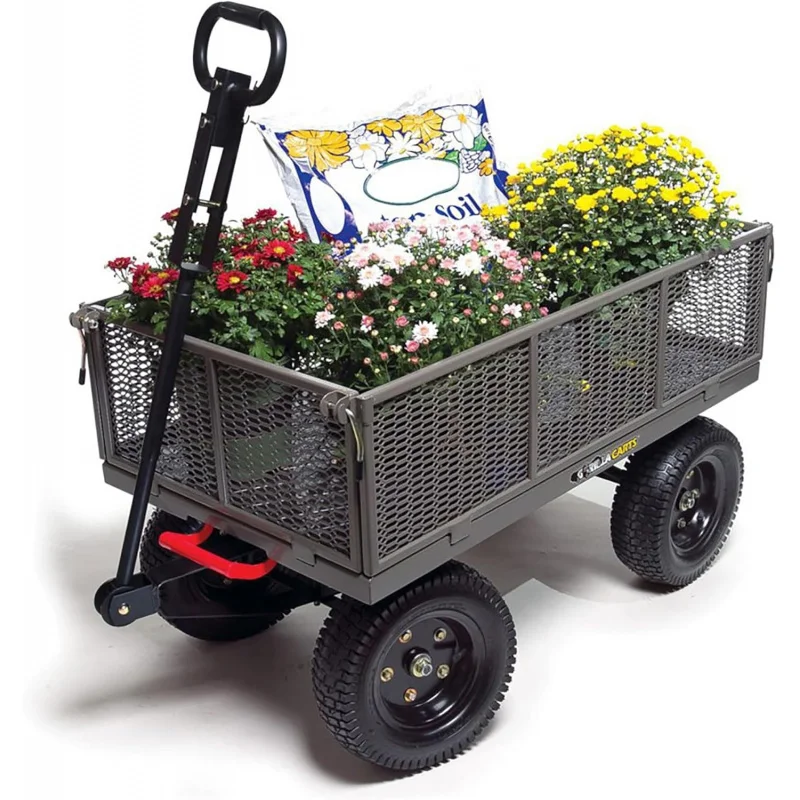 

1200LB Steel Dump Cart, 5 Cu Ft Capacity Towable Wagon, Heavy Duty Outdoor Utility Cart with Removable Panels Garden Yard La