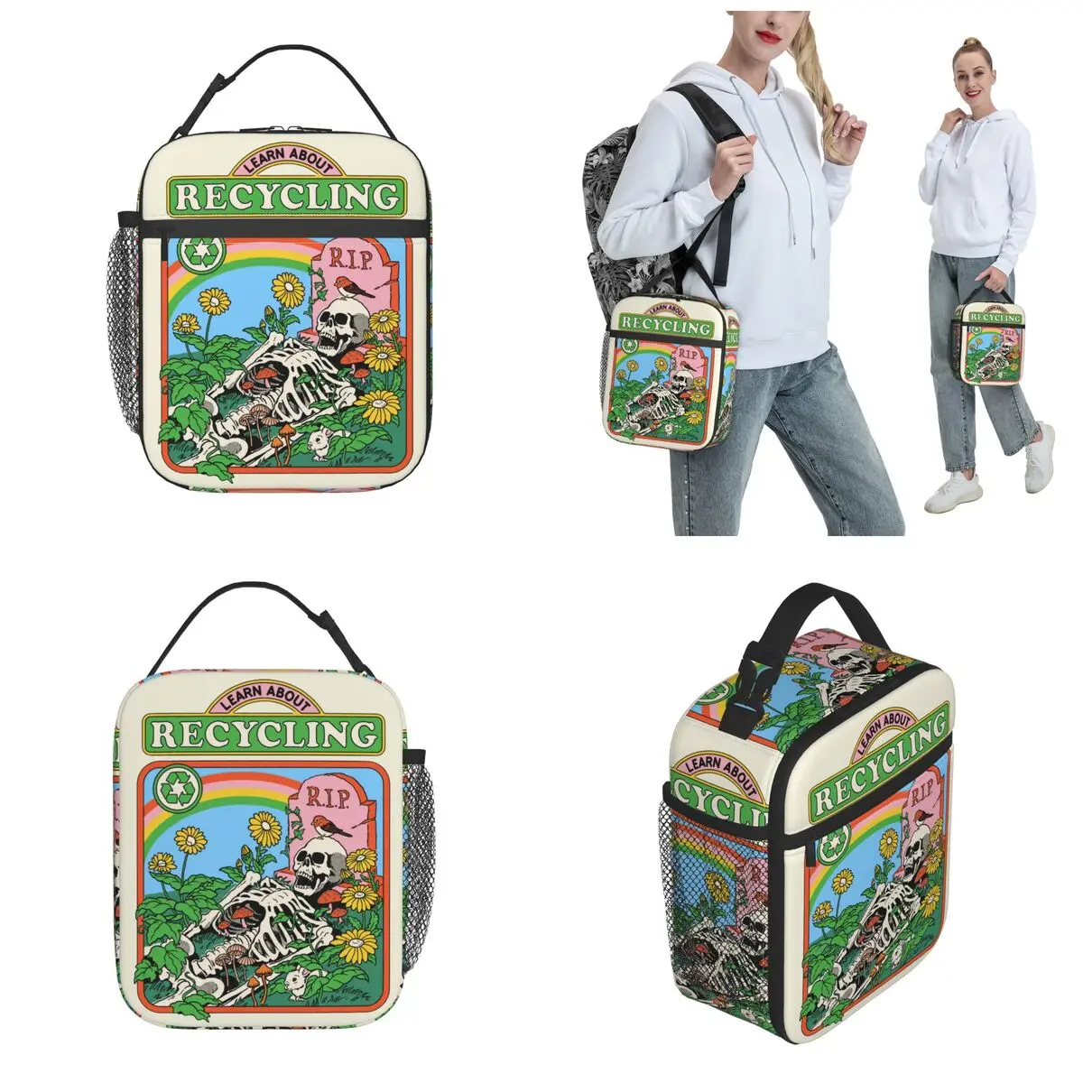 Lustige Schädel Kohlenstoff Kreis des Lebens Recycling isolierte Lunch Bag Nostalgie dunklen Humor Kunst Food Box wieder verwendbare Kühler Thermal