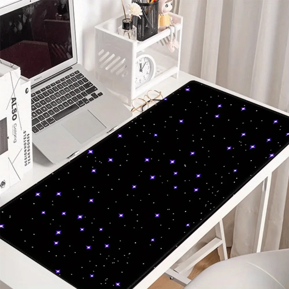 Large Black Purple Starry Sky Mouse Pad, Extended Non-Slip Gaming Desk Mat, Waterproof Keyboard Pad