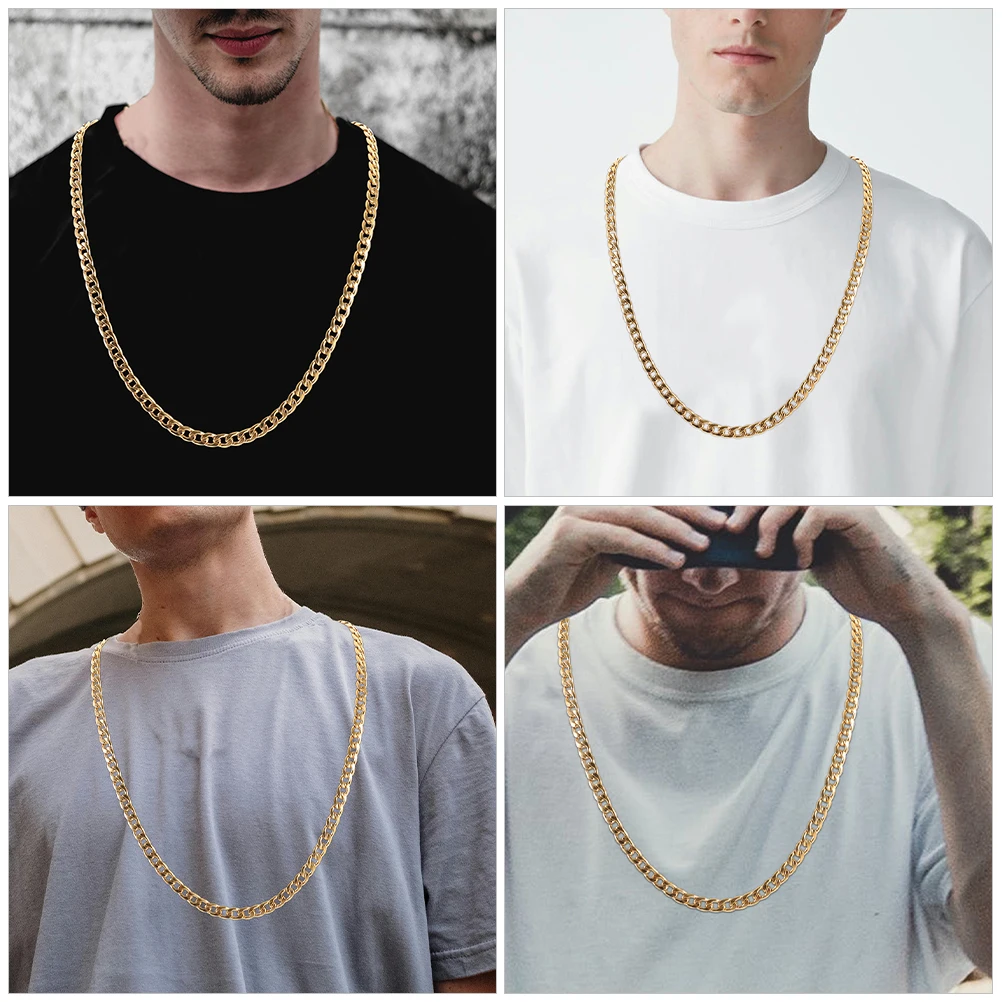 

3 pcs Imitation Golden Collarbone Chains Men'S Titanium Steel Necklaces Punk Hip Hop Rope Link Choker Chains Metal Male Jewelry