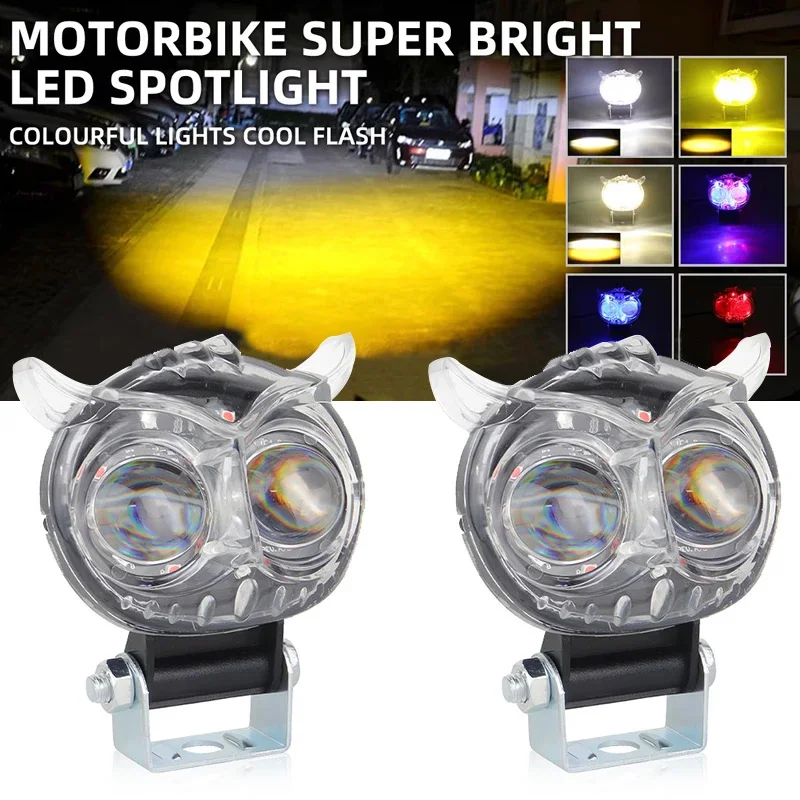 60W LED Motorcycle Headlight Work Light Owl 6000K 3500K White Yellow Driving Fog Lights Car UTV Truck Off Road Led Spotlight