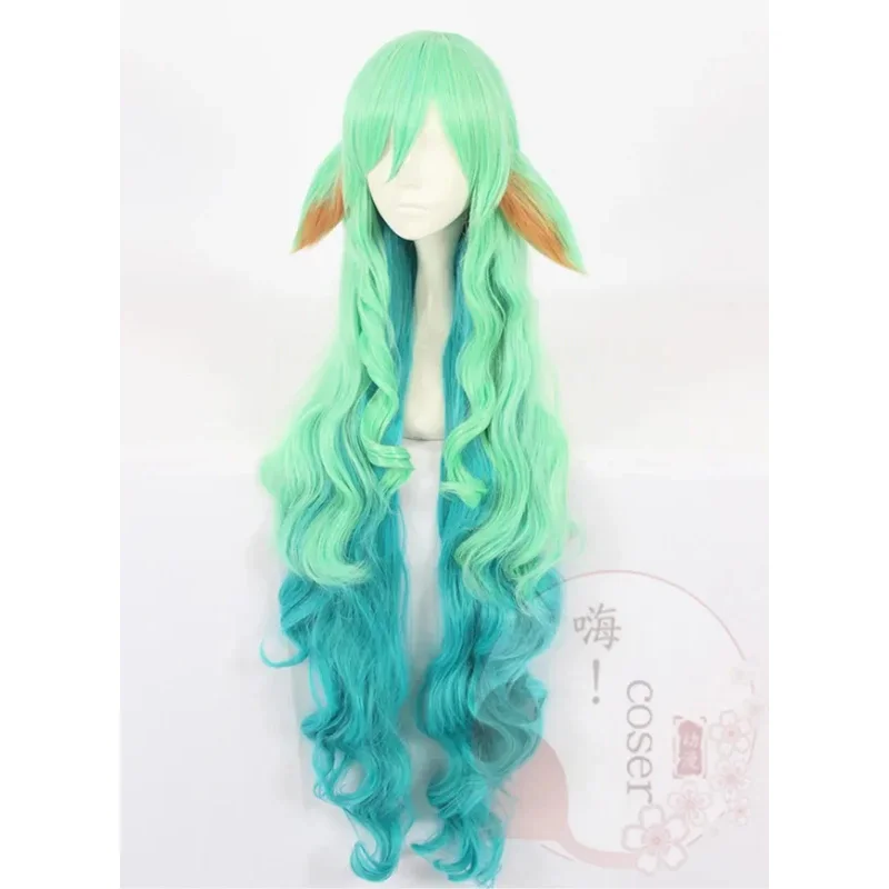 لعبة LOL المرأة سوراكا شعر مستعار تأثيري ستار جارديان الأخضر شعر مستعار تأثيري وآذان