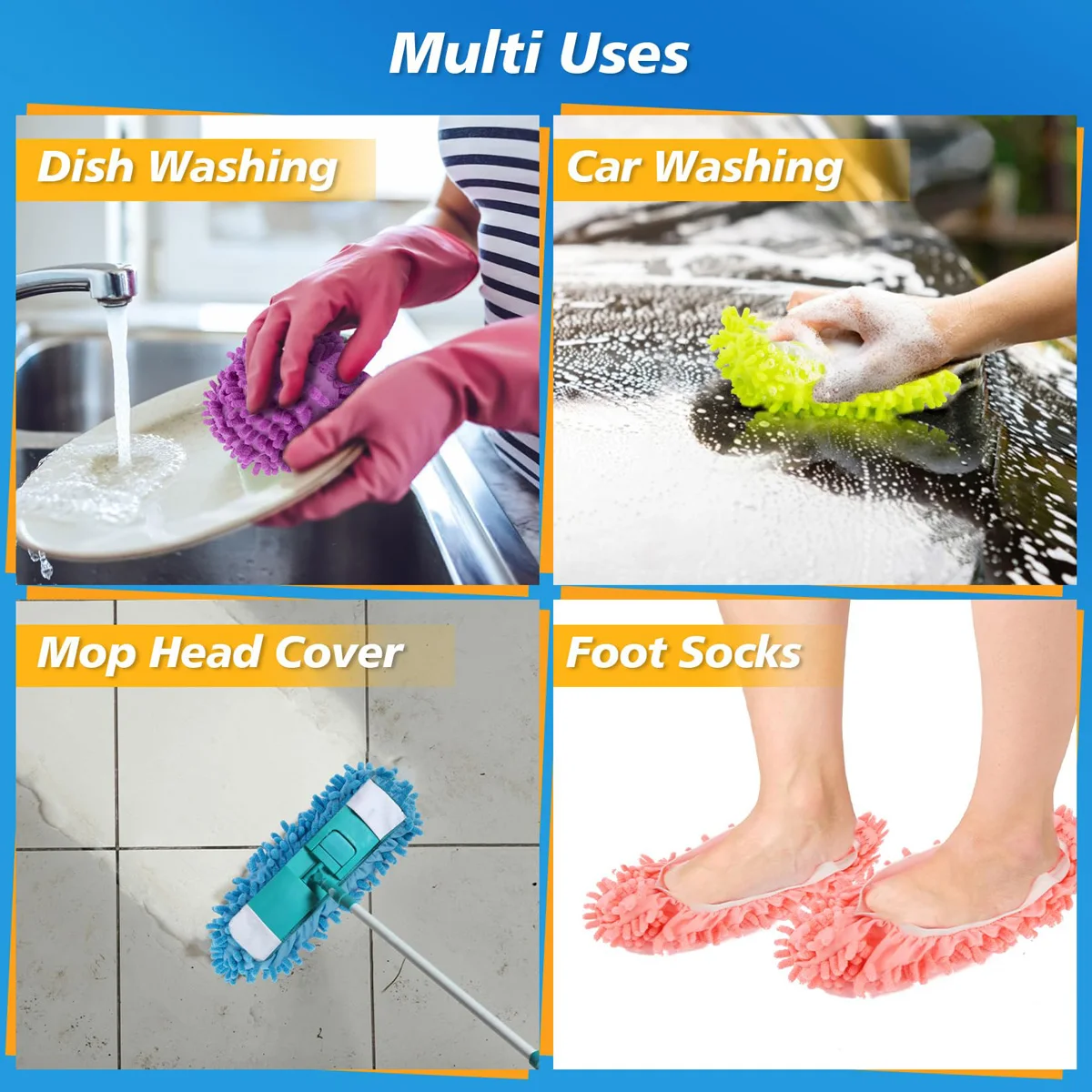 5 Pairs Chenille Dust Mop Slippers Foot Socks Mop Caps Shoe Protection House Floor Cleaning Lazy Shoe Covers Dust Hair Cleaner