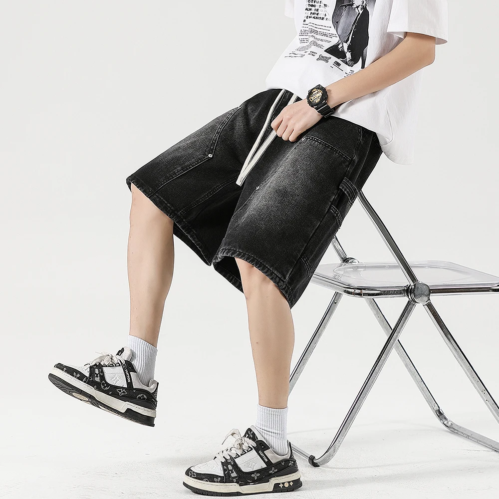 

Summer Men's Shorts American Retro Street Hip-hop Y2K Loose Denim Shorts Fashion Casual Splicing Overalls Five-quarter Pants