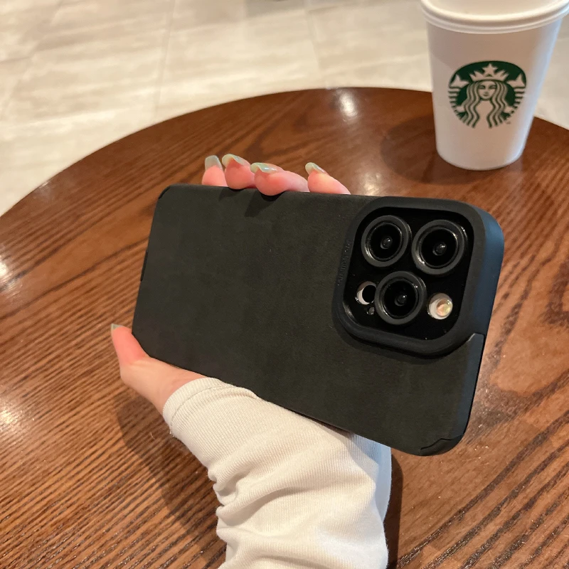 Luxury Solid Color Matte Leather Phone Case For iPhone 16 Pro Max 14 11 12 13 15 Pro Max Camera Lens Protection Bumper Back Case image 3