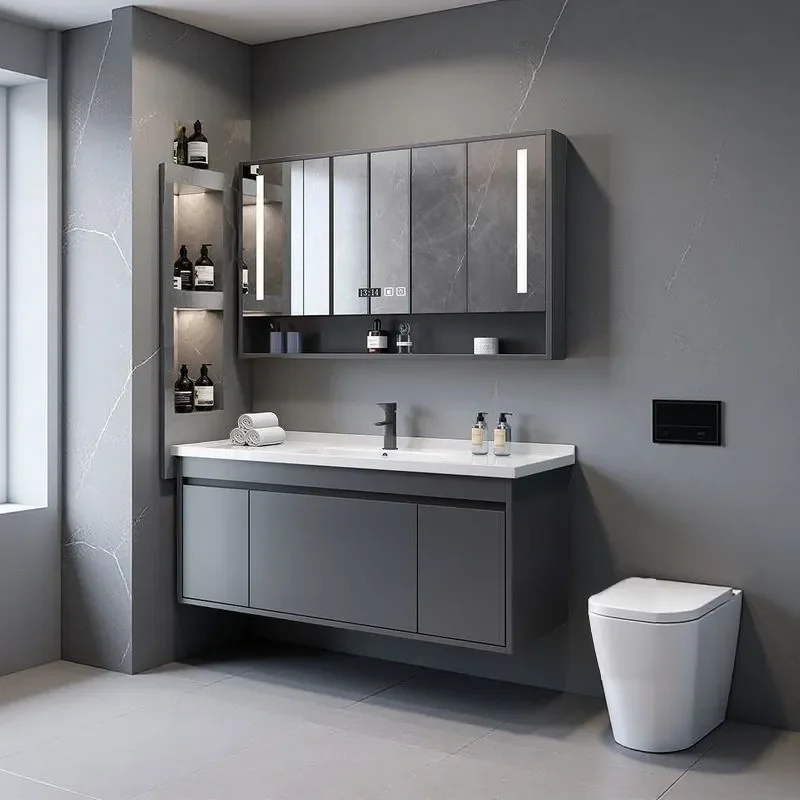 for Solid Wood Bathroom Cabinet with Ceramic Integrated Basin Washbasin Countertop Combo