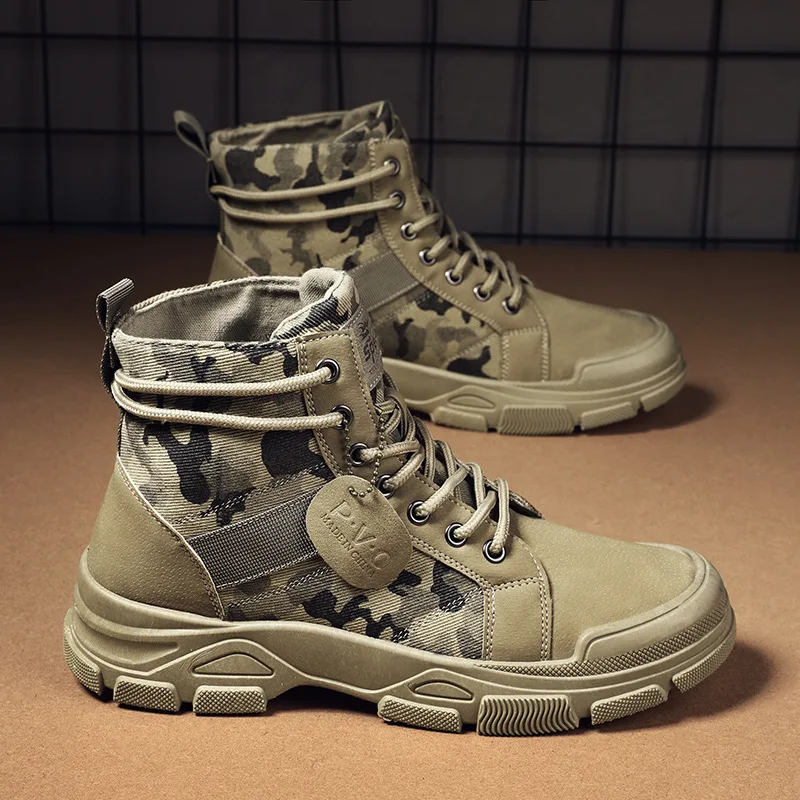 Fashion Men Boots High Top Lace Up Camouflage Army Boots Platform Breathable Spring Plush Work Safety Shoes for Men Botas Hombre