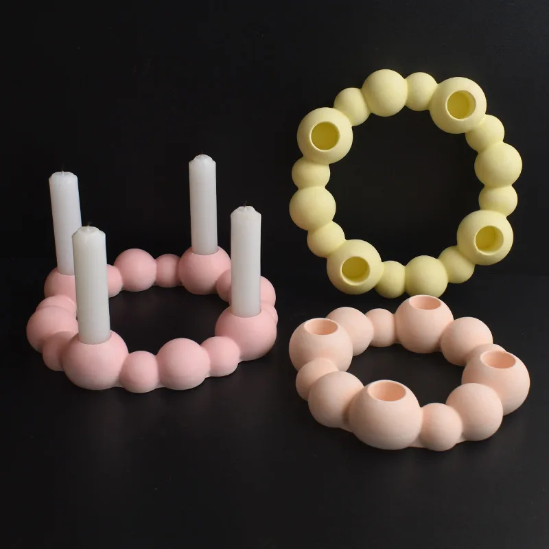 New Mould Spherical Candlestick Molds Bubble Bead Round Ball 4-Hole Candlestick Base Round Ring Beaded Candlestick Plaster Mold