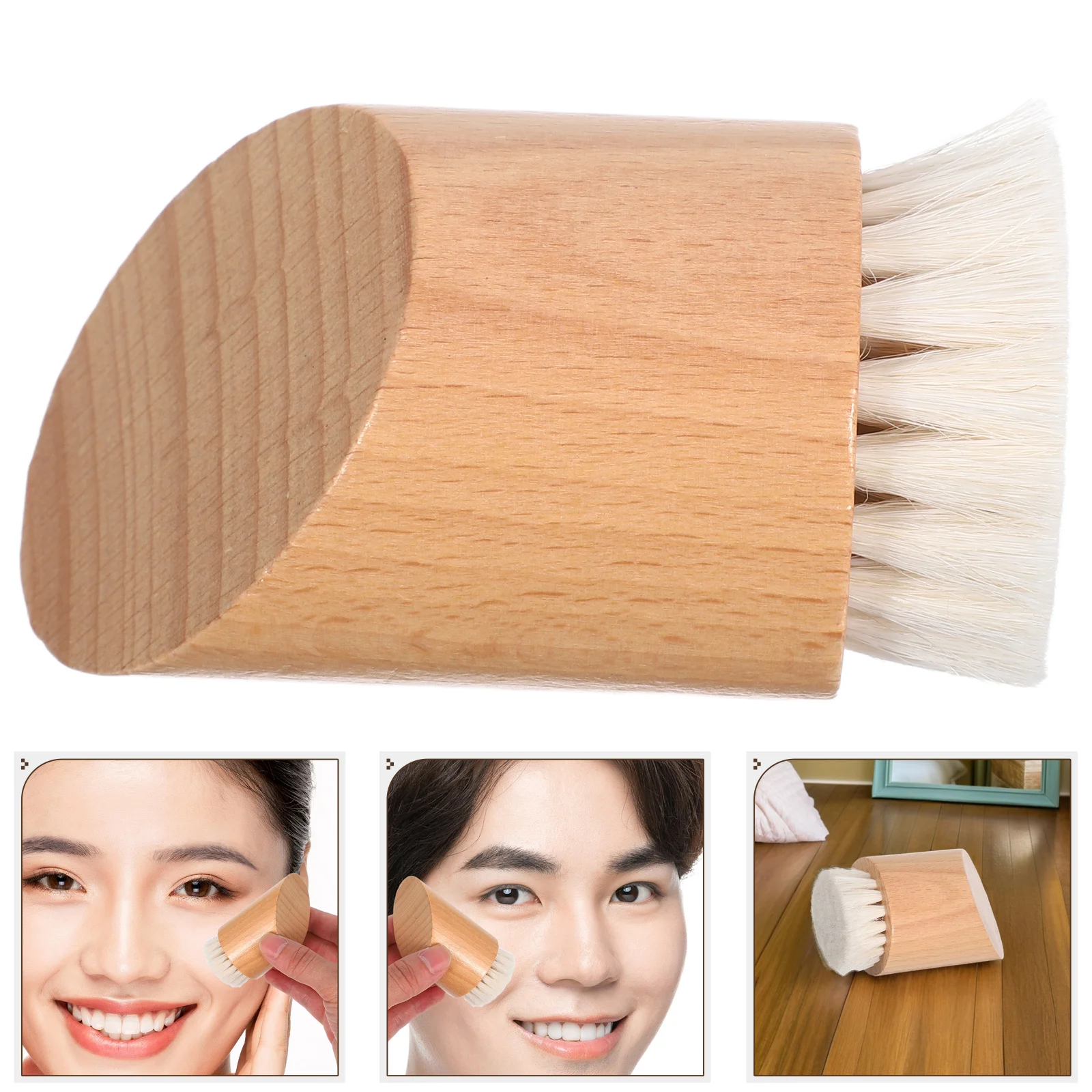 

Facial Cleansing Brush Natural Wooden Handle Goat Hair Bristles Portable Deep Pore Cleaning Blackhead Removal Skin Care Tool