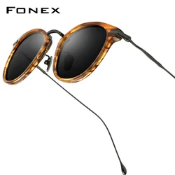 FONEX Acetate Titanium Polarized Sunglasses Men Brand Design Retro Vintage Square Sun Glasses for Women Japanese Shades 85648