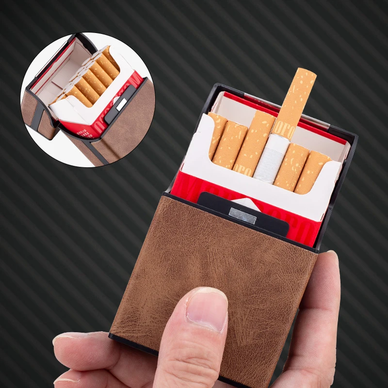 4 Colors Smooth Leather Cigarette Case Box Holder for Woman Men Cigarette Pouch Smoking Accessories