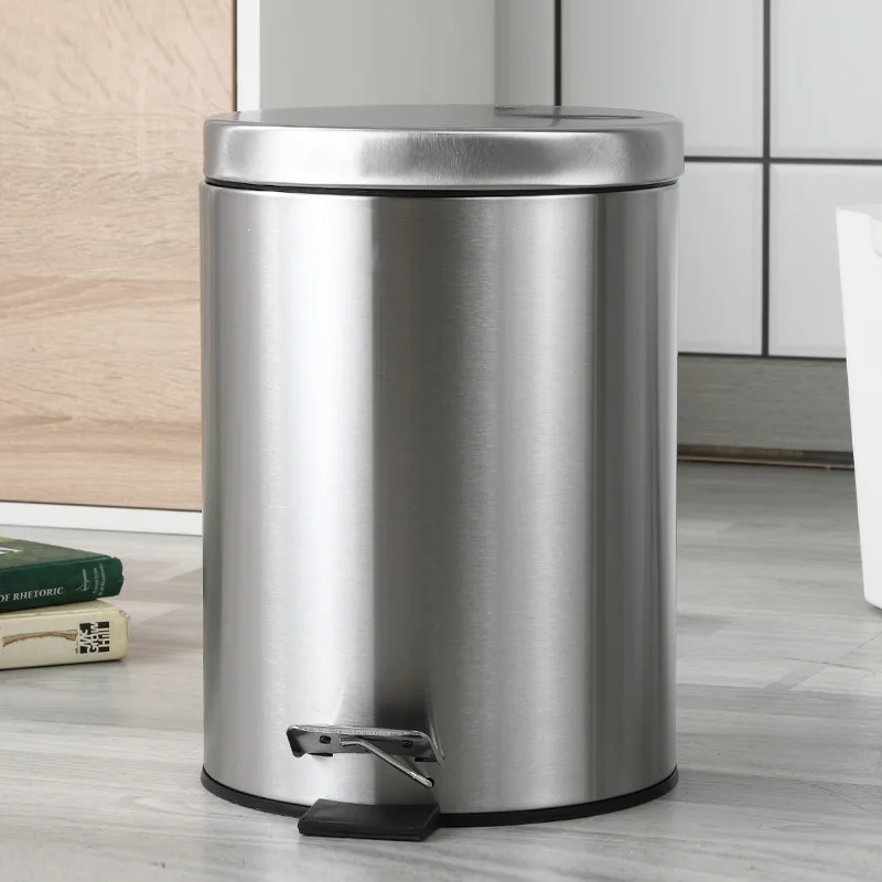 Round Metal Trash Can with Pedal 5 Liter Garbage Container Bin with Removable Inner Wastebasket for Bathroom Bedroom Kitchen