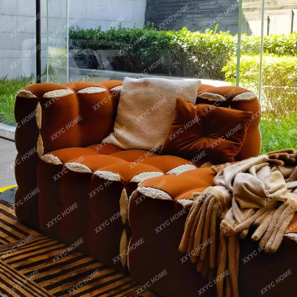 LX minimalist sofa  living room size apartment Internet celebrity straight row fabric sofa