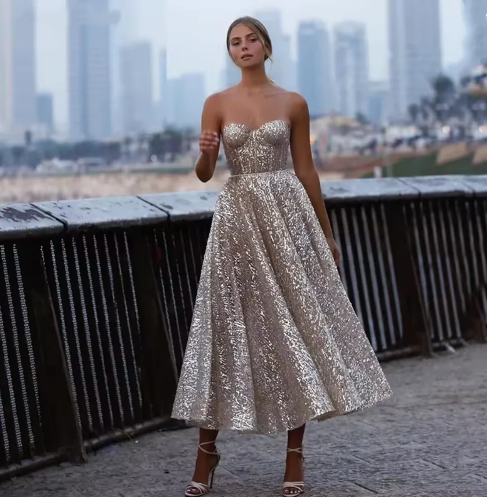 

Блестящие кружевные платья для выпускного вечера с блестками Милые трапециевидные платья для выпускного вечера с открытой спиной и без рукавов длиной до чая Вечерние платья по индивидуальному заказу