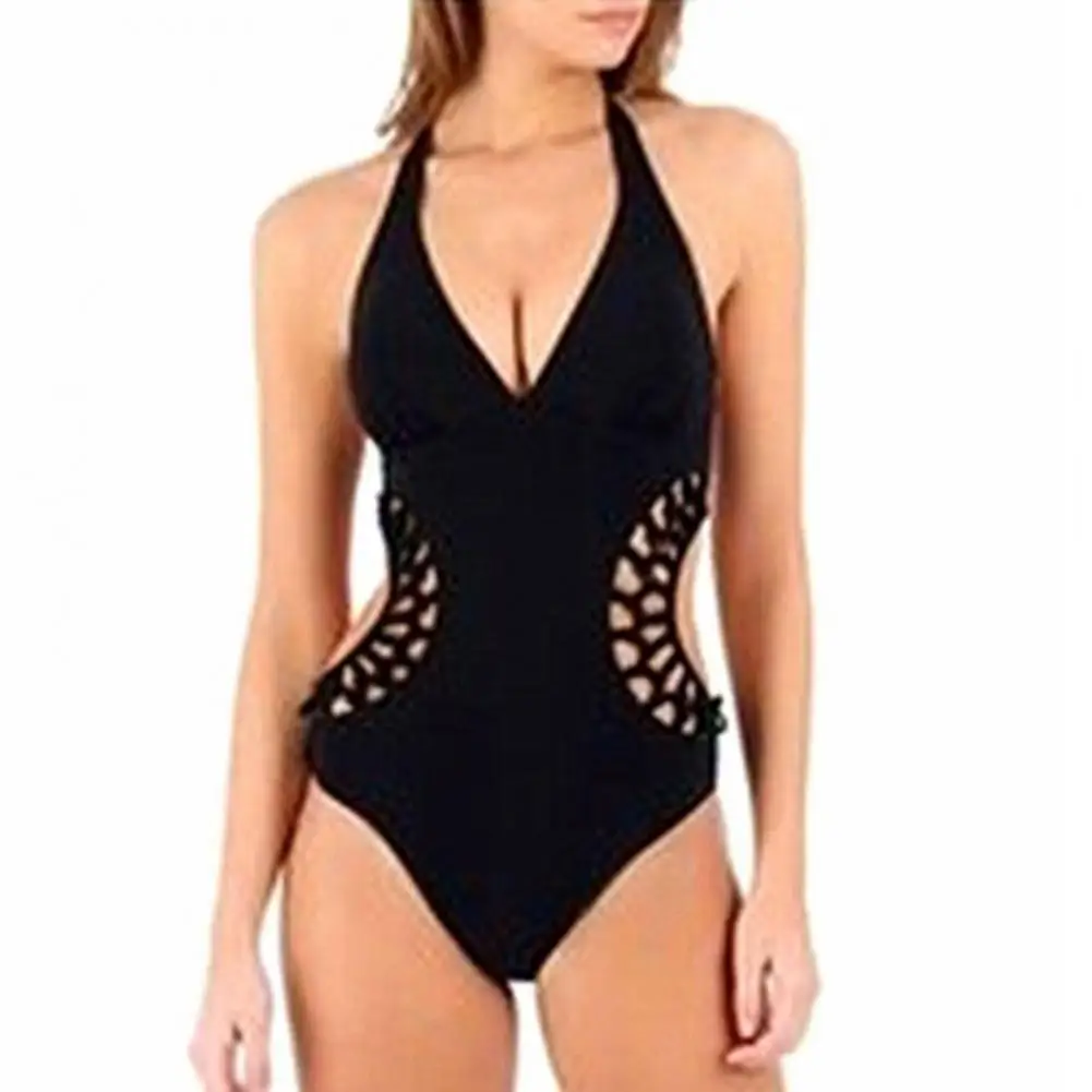 Monokini costume da bagno elegante Monokini da spiaggia estiva da donna con scollo all'americana intrecciato A vita alta senza schienale senza maniche per A